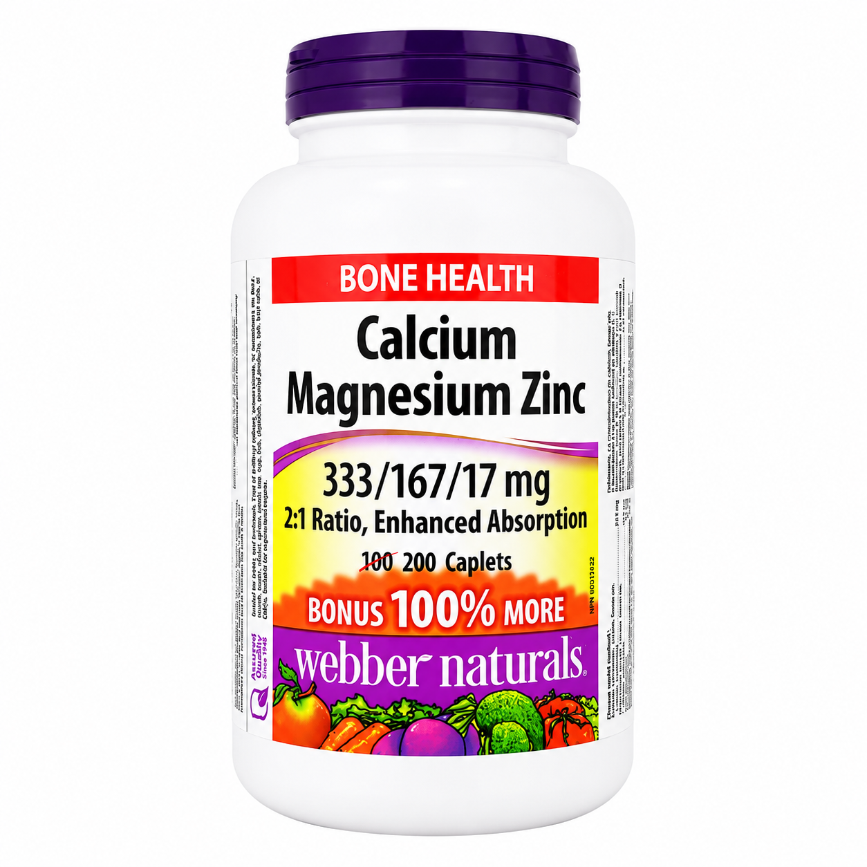 Webber Naturals Calcium Magnesium Zinc 333/167/17mg 200 Caplets